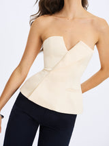 Yani Ivory Asymmetrical Lapel Sleeveless Peplum Top
