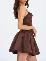 Raisa Mahogany Vegan Suede Ruched Mini Dress