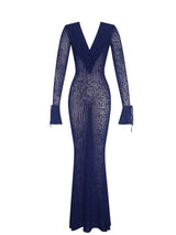 Ilyse Navy V-Neck Plunge Animal Print Mermaid Hem Maxi Dress