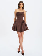 Raisa Mahogany Vegan Suede Ruched Mini Dress