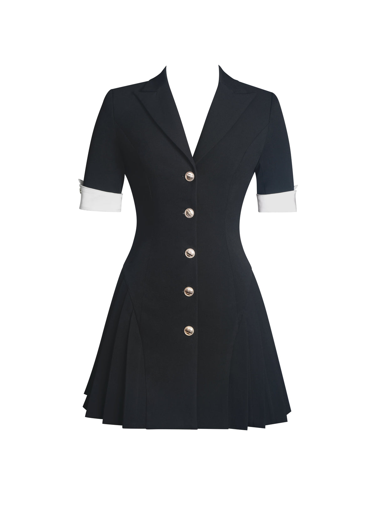 Ilitha Black Woven Crepe Pleated A-Line Mini Dress