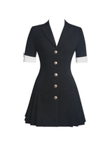 Ilitha Black Woven Crepe Pleated A-Line Mini Dress