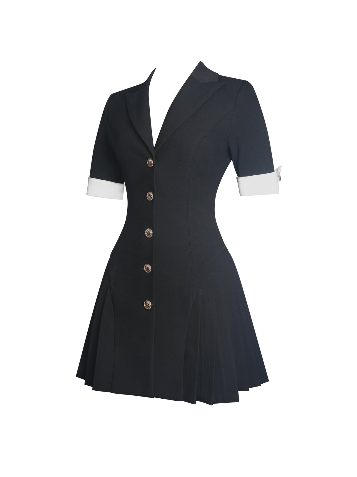 Ilitha Black Woven Crepe Pleated A-Line Mini Dress
