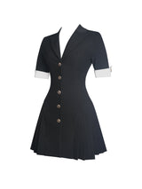 Ilitha Black Woven Crepe Pleated A-Line Mini Dress