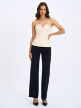 Yani Ivory Asymmetrical Lapel Sleeveless Peplum Top
