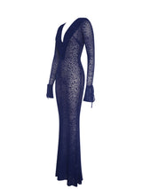 Ilyse Navy V-Neck Plunge Animal Print Mermaid Hem Maxi Dress