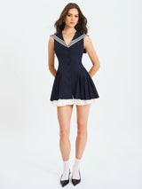Calliope Navy Sailor Pleated Mini Dress