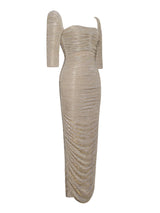Sorrel Gold Ruched Chiffon Long Maxi Dress