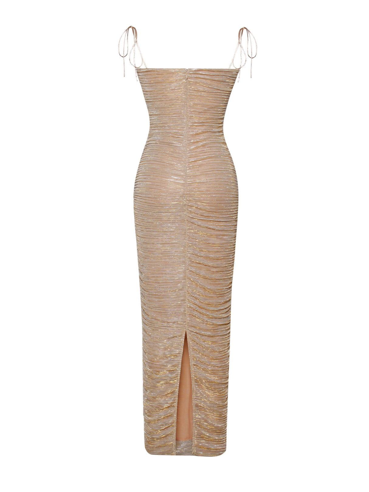 The Glint Gold Ruched Chiffon Long Maxi Dress