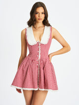 Nala Red Gingham Eyelet Lace Trim Peterpan Collar Mini Dress