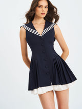 Calliope Navy Sailor Pleated Mini Dress