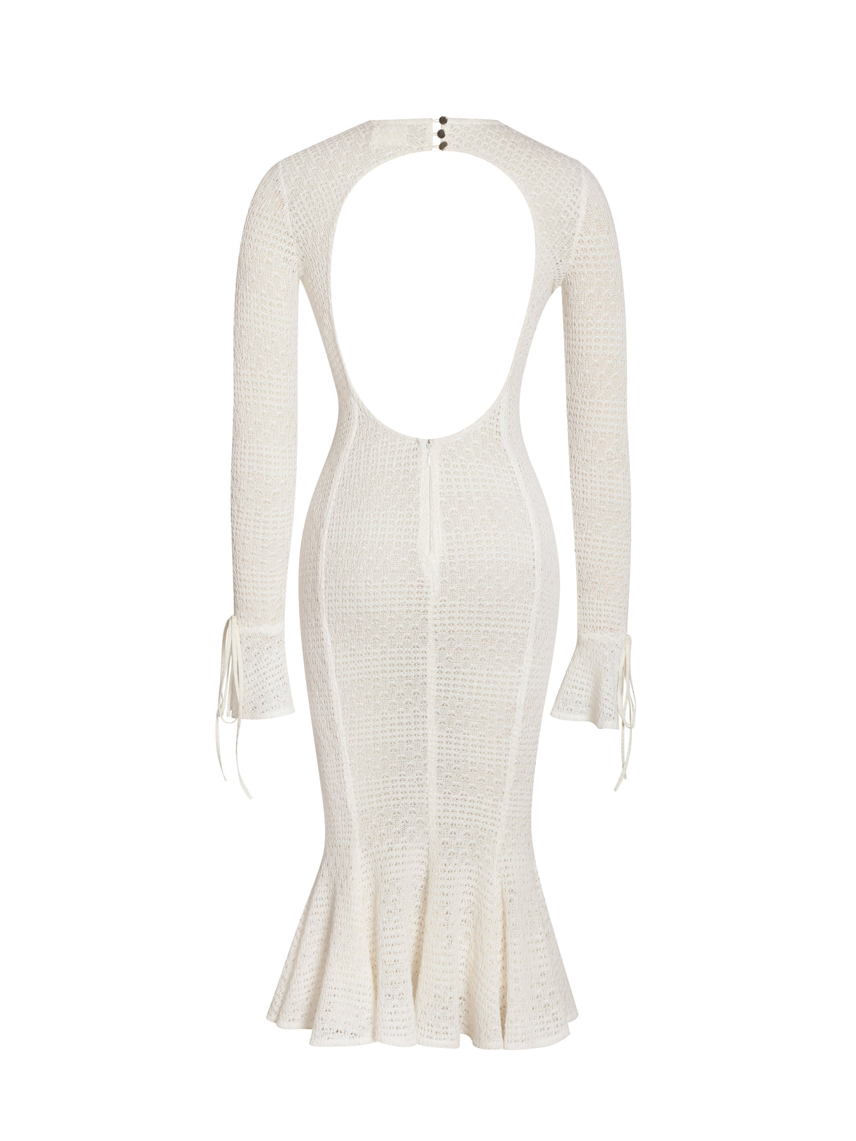 Pamina Beige Crochet Long Sleeve Midi Flare Mermaid Dress