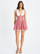 Nala Red Gingham Eyelet Lace Trim Peterpan Collar Mini Dress