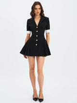 Ilitha Black Woven Crepe Pleated A-Line Mini Dress