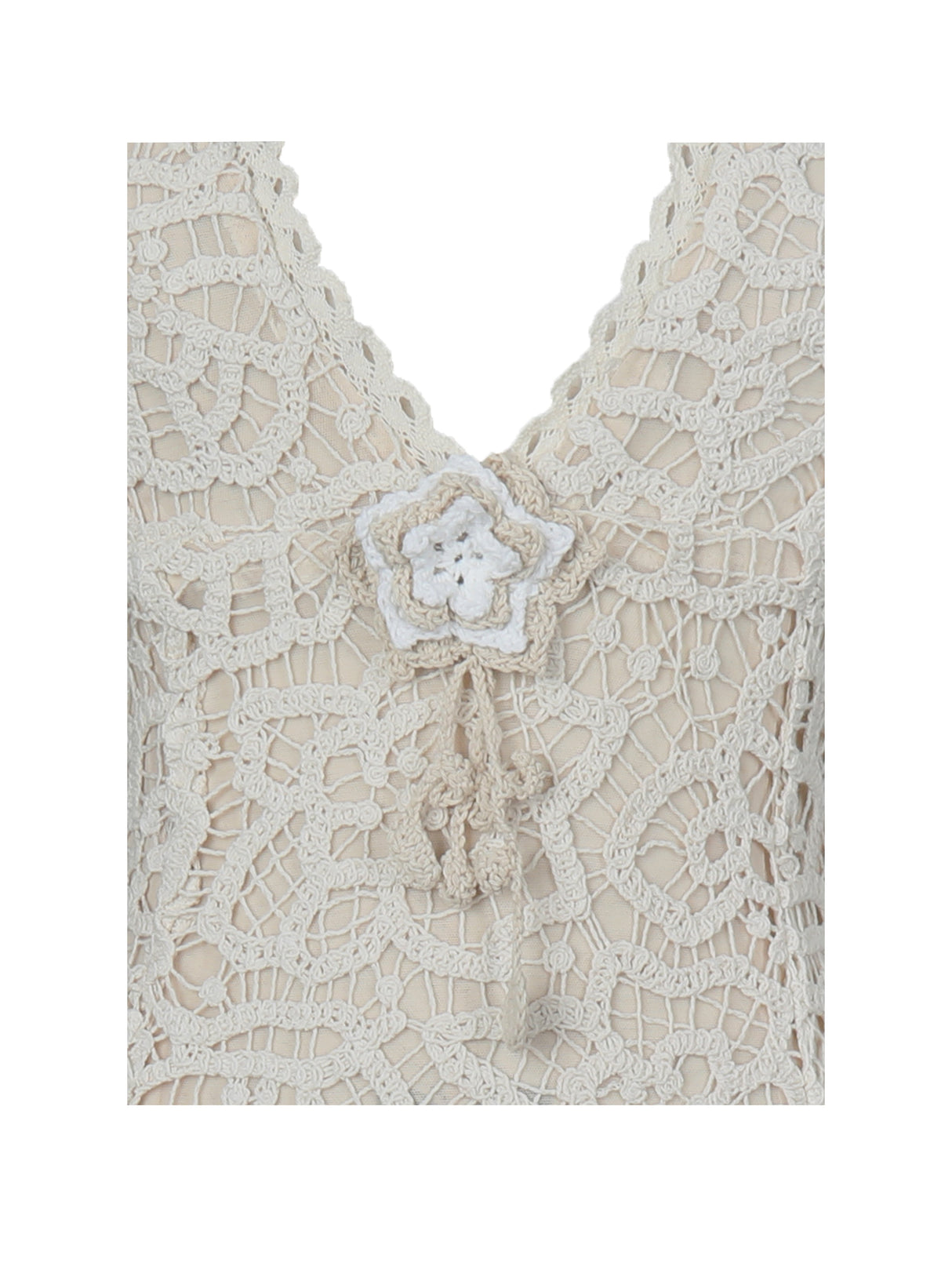 Faelyn Off-White Double Fringe Crochet Halter Maxi Dress