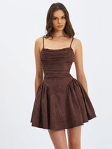 Raisa Mahogany Vegan Suede Ruched Mini Dress