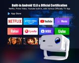 [Netflix Licensed]L018NTV 4K Projector with Wifi and Bluetooth, Built-in Android 13, Smart 1080P Projector, Auto Focus & Auto Keystone Correction with Voice Control Home Theater/Outdoor