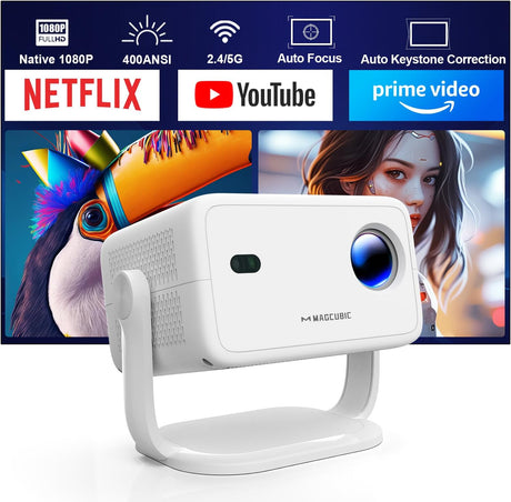 [Netflix Licensed]L018NTV 4K Projector with Wifi and Bluetooth, Built-in Android 13, Smart 1080P Projector, Auto Focus & Auto Keystone Correction with Voice Control Home Theater/Outdoor