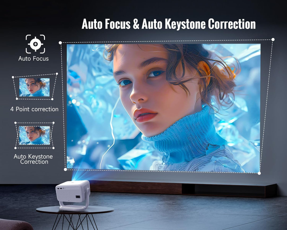 [Netflix Licensed]L018NTV 4K Projector with Wifi and Bluetooth, Built-in Android 13, Smart 1080P Projector, Auto Focus & Auto Keystone Correction with Voice Control Home Theater/Outdoor