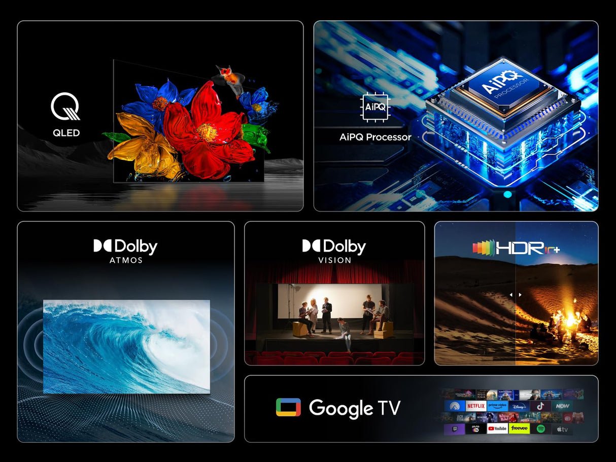 TCL 43T69C 43-tolline QLED, Direct LED-teler, 4K HDR-teler, nutikas Google TV (Dolby Vision ja Atmos, Game Master, liikumise selgus, ühildub Google Assistant ja Alexaga)