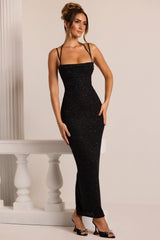 Embellished Cowl Neck Maxi Dress in Black