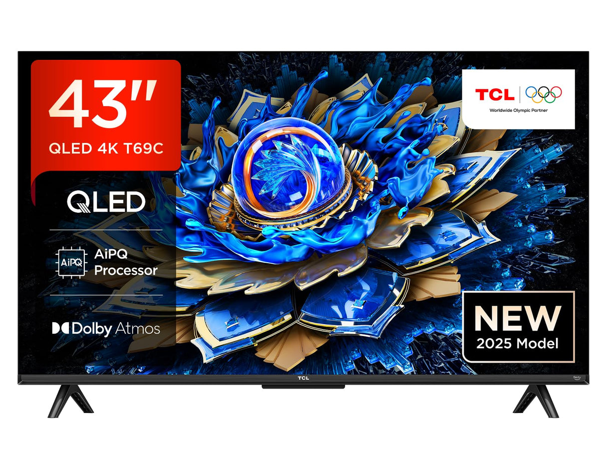 TCL 43T69C 43-tolline QLED, Direct LED-teler, 4K HDR-teler, nutikas Google TV (Dolby Vision ja Atmos, Game Master, liikumise selgus, ühildub Google Assistant ja Alexaga)
