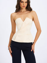 Yani Ivory Asymmetrical Lapel Sleeveless Peplum Top