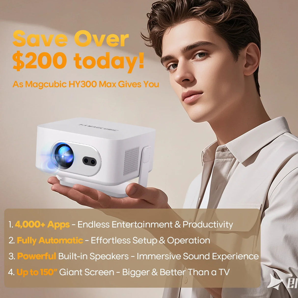 Magcubic Android 14 Auto Focus HY300Max Portable Projector 8K 400ANSI WiFi 6  Projector Support Full HD 720P Home Outdoor Cinema