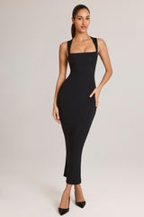 Square Neck Midi Dress in Black